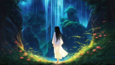 萤草随行倩影映瀑—桔梗