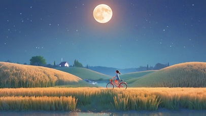 月下麦田骑行