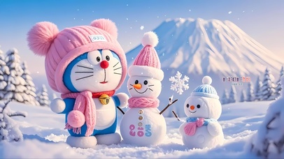 堆雪人的机器猫