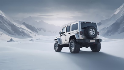 【4K】下雪，雪地越野车