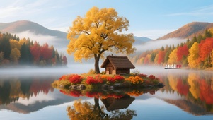 秋天的湖景