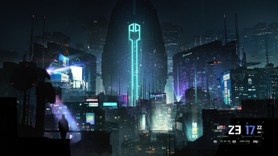 赛博朋克雨天城市