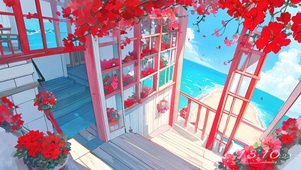 海边红色花房