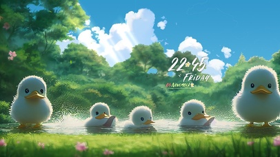 池塘中可爱小鸭