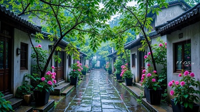 护眼雨天小巷