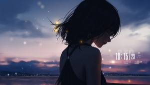 晚霞湖畔少女