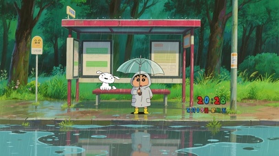 雨天公交站温馨场景