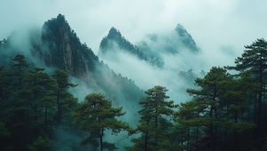 清晨浓雾山林