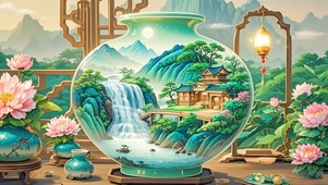 瓶中古风山水