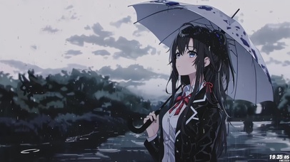 雨中撑伞的雪乃