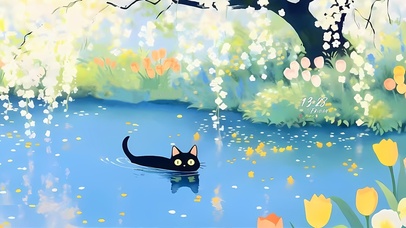 春天吃池塘猫咪