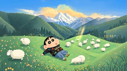 山坡自由自在的小新