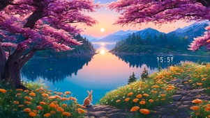 唯美夕阳湖景