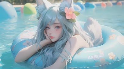 【猫耳少女】可爱泳池阿狸美女