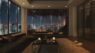 唯美治愈雪夜城市房间