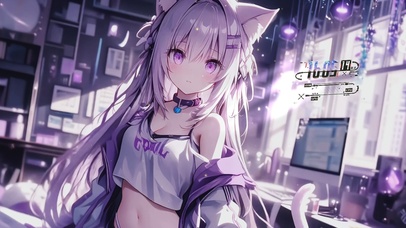 房间紫发猫耳少女