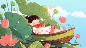 夏日荷塘少女