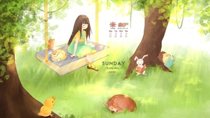 夏日树下乘凉的女孩