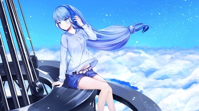 天空上听音乐少女