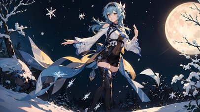 冬日夜晚雪地少女