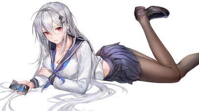 二次元 白发黑丝 JK美少女