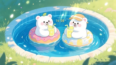 夏日泳池小熊