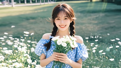 夏日清新捧花少女