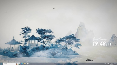 水墨山水AI插画-桌面主题