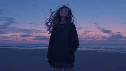 海边抽烟少女