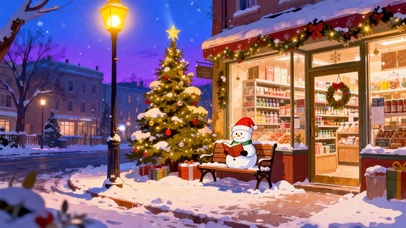 圣诞节小店门口看书的雪人