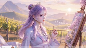画樱花的少女