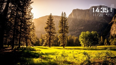 带时间日期的宁静山谷草地