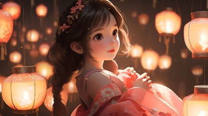 过年灯笼女孩