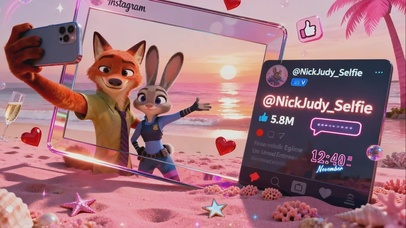 尼克朱迪粉色海滩 ins 风