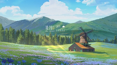 4K唯美治愈田野风车木屋