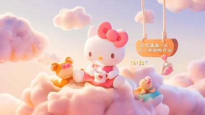 可爱云朵上猫咪