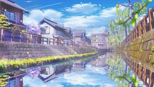 河堤樱花飘落-带秒表时钟