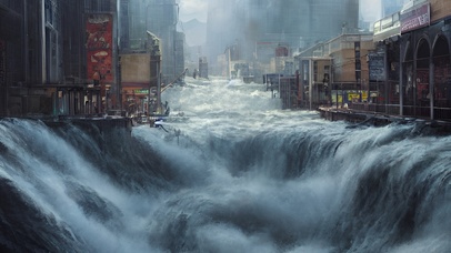 发大洪水的城市街道