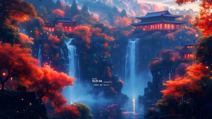 瀑布森林古风
