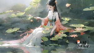 荷塘月色中萤火虫与少女