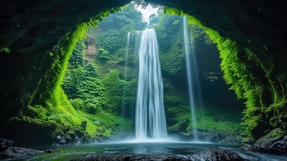 唯美护眼山洞瀑布