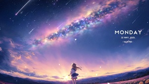 4K治愈夕阳下仰望星空的小女孩