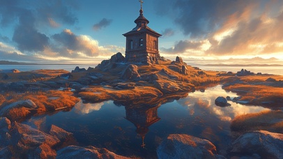 海岛礁石上的木屋