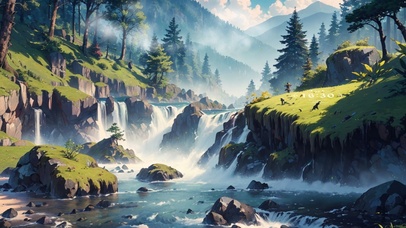 治愈古风绿色瀑布