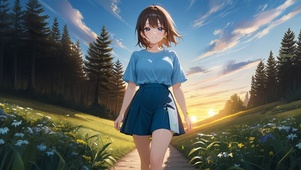 唯美夏日午后草地少女