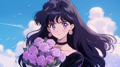 怀旧日漫长发捧花少女