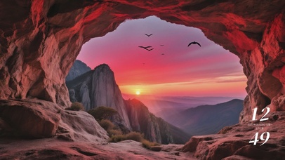 壮丽山景 山洞里的日落浪漫时刻