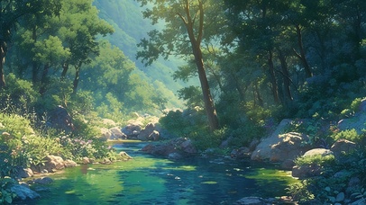 清新绿色护眼深山老林溪流