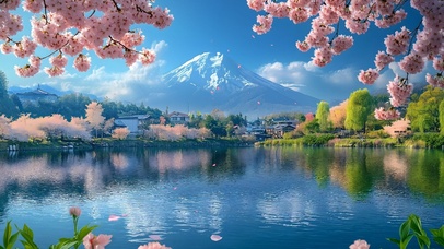 治愈清新桃花湖泊