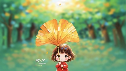 可爱的银杏伞小女孩